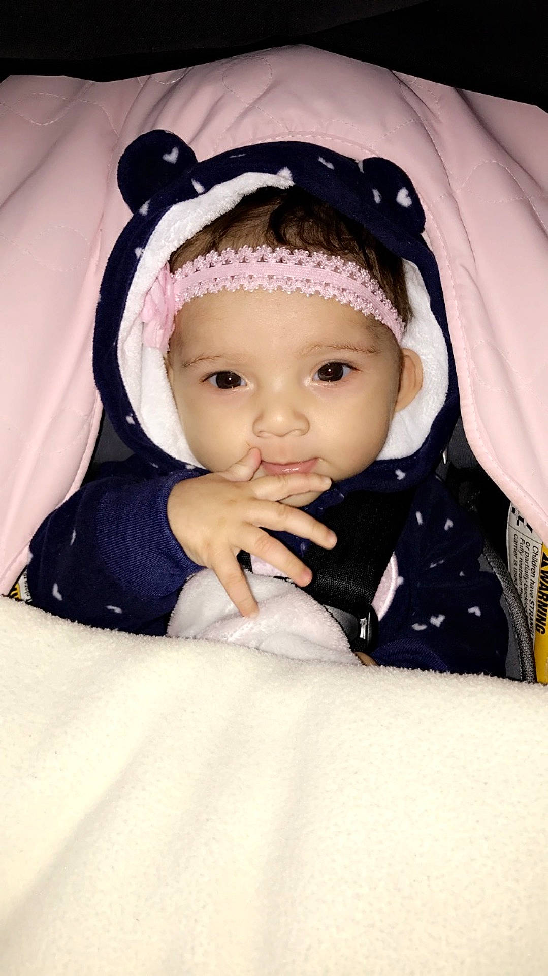 Cianna is registered to the contest to win money with this photo: black, child, eye, girl, hair_accessory, headgear, infant, person, product, skin, textile, toddler