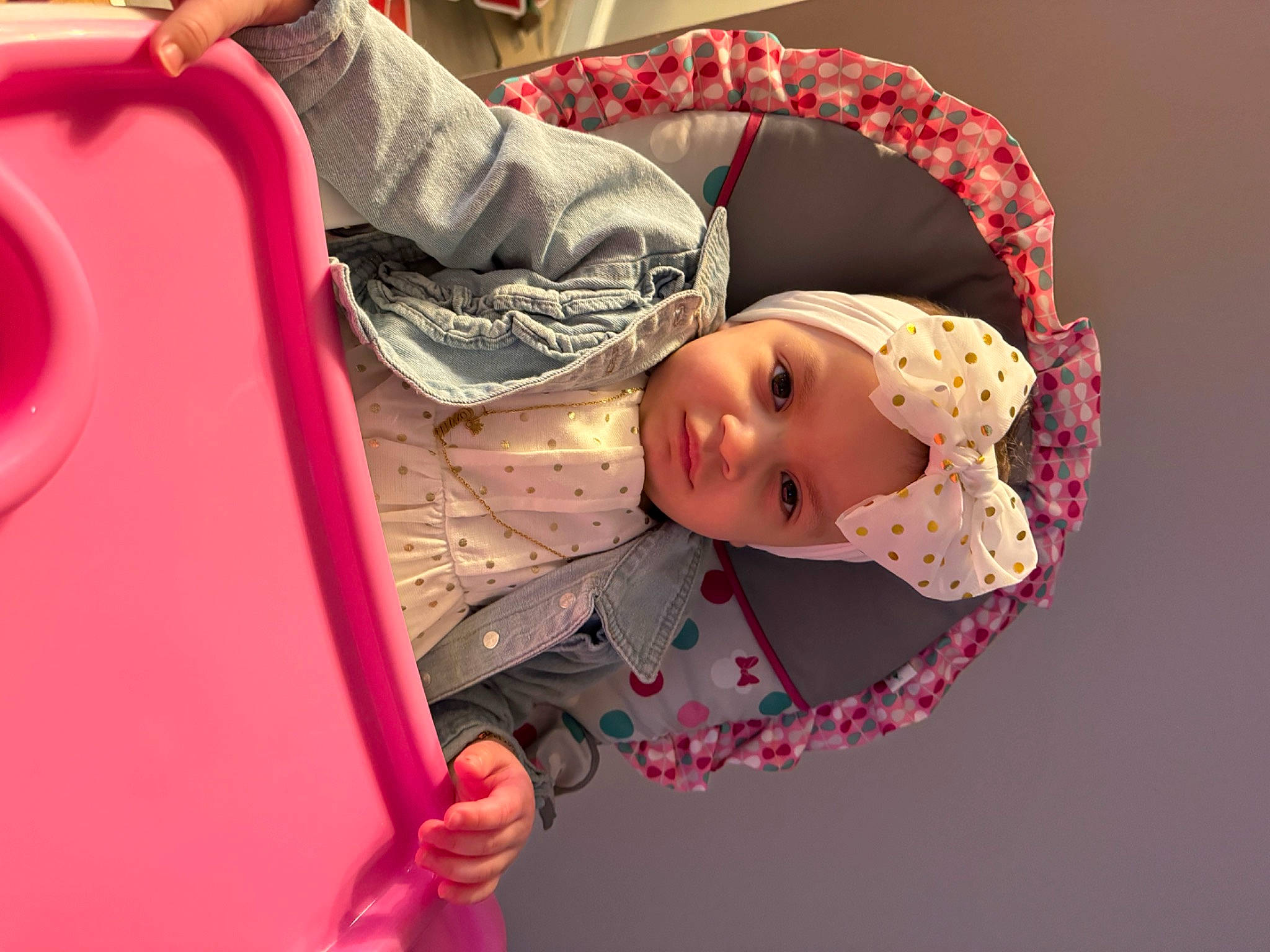 Thianelys Enaï joined the competition — help win amazing prizes! baby, baby_products, baby_toddler_clothing, cheek, child, comfort, fun, happy, headwear, human_body, leisure, magenta, pattern, person, pink, play, room, sitting, sleeve, toddler