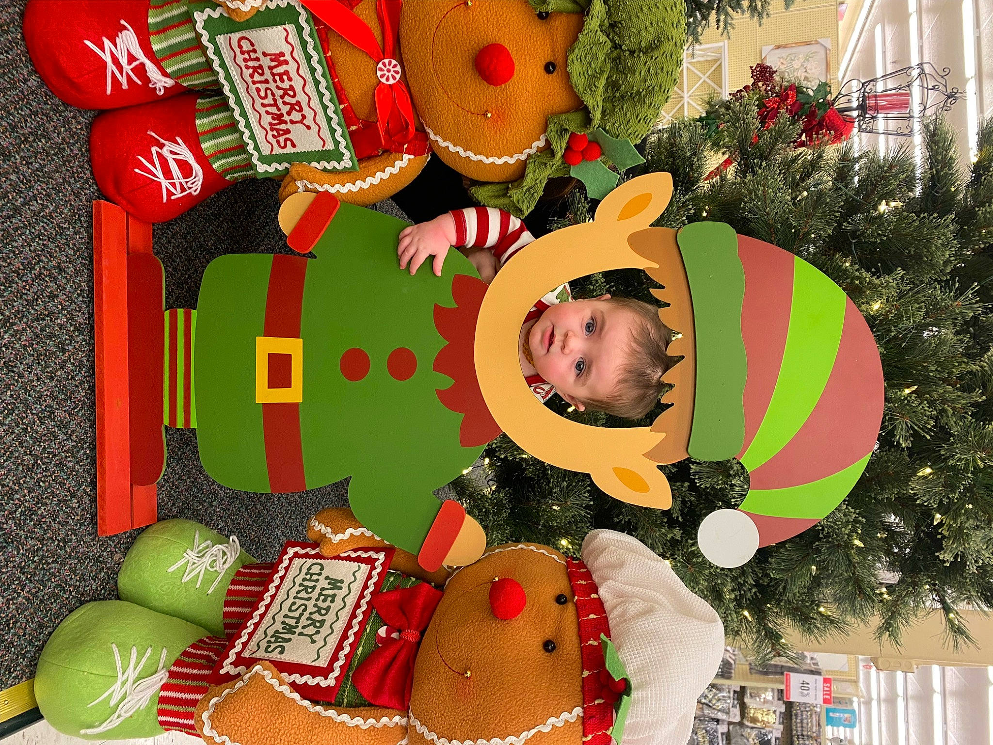 Scarlett joined the competition — help win amazing prizes! christmas, christmas_decoration, christmas_eve, christmas_ornament, christmas_tree, conifer, event, fictional_character, fun, grass, green, happy, holiday, holiday_ornament, natural_foods, ornament, person, red, sweetness, toddler