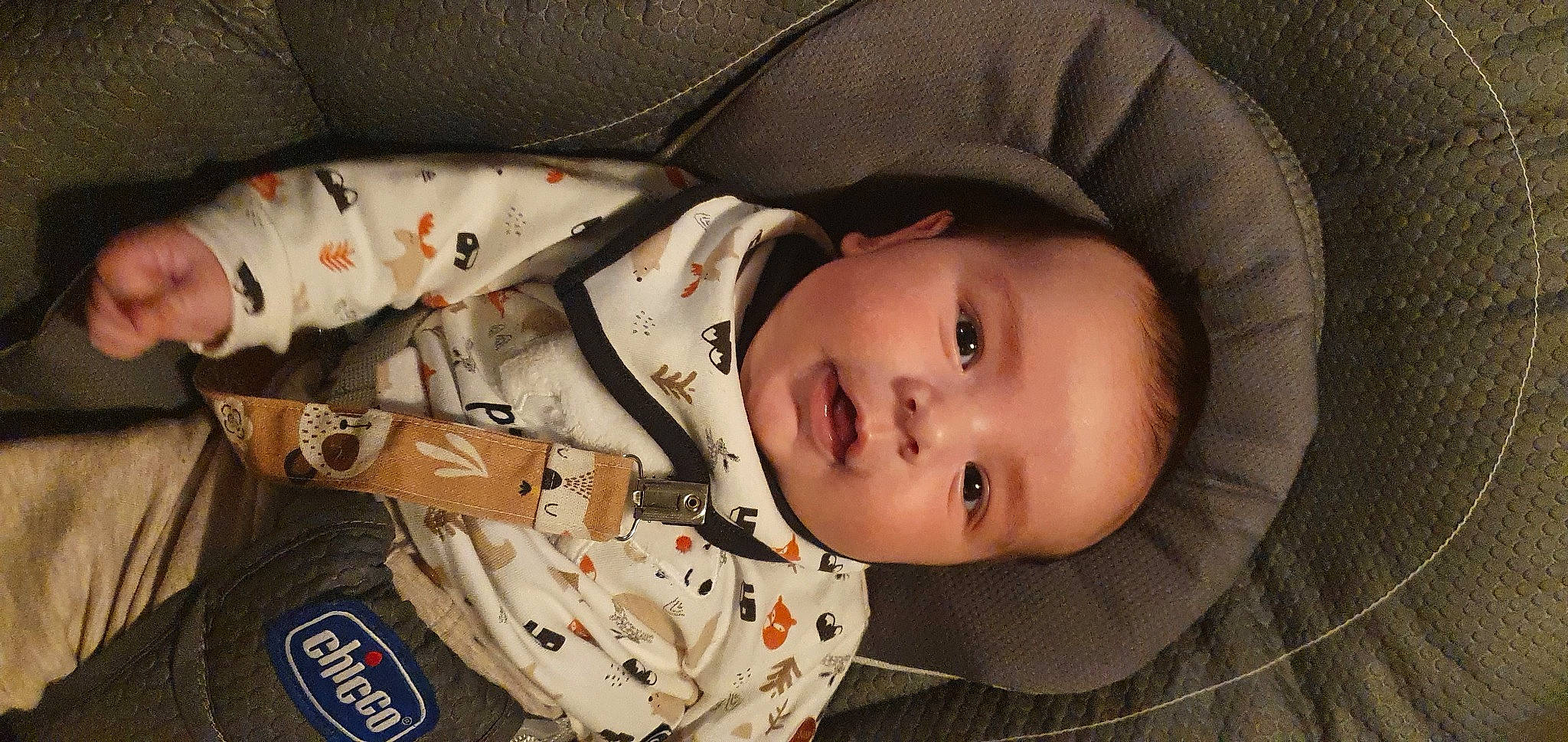 Maël participe au concours pour gagner de l'argent avec cette photo : baby, baby_toddler_clothing, carmine, cheek, child, comfort, happy, hat, head, iris, lip, nose, pattern, person, skin, sleeve, smile, textile, toddler, tree