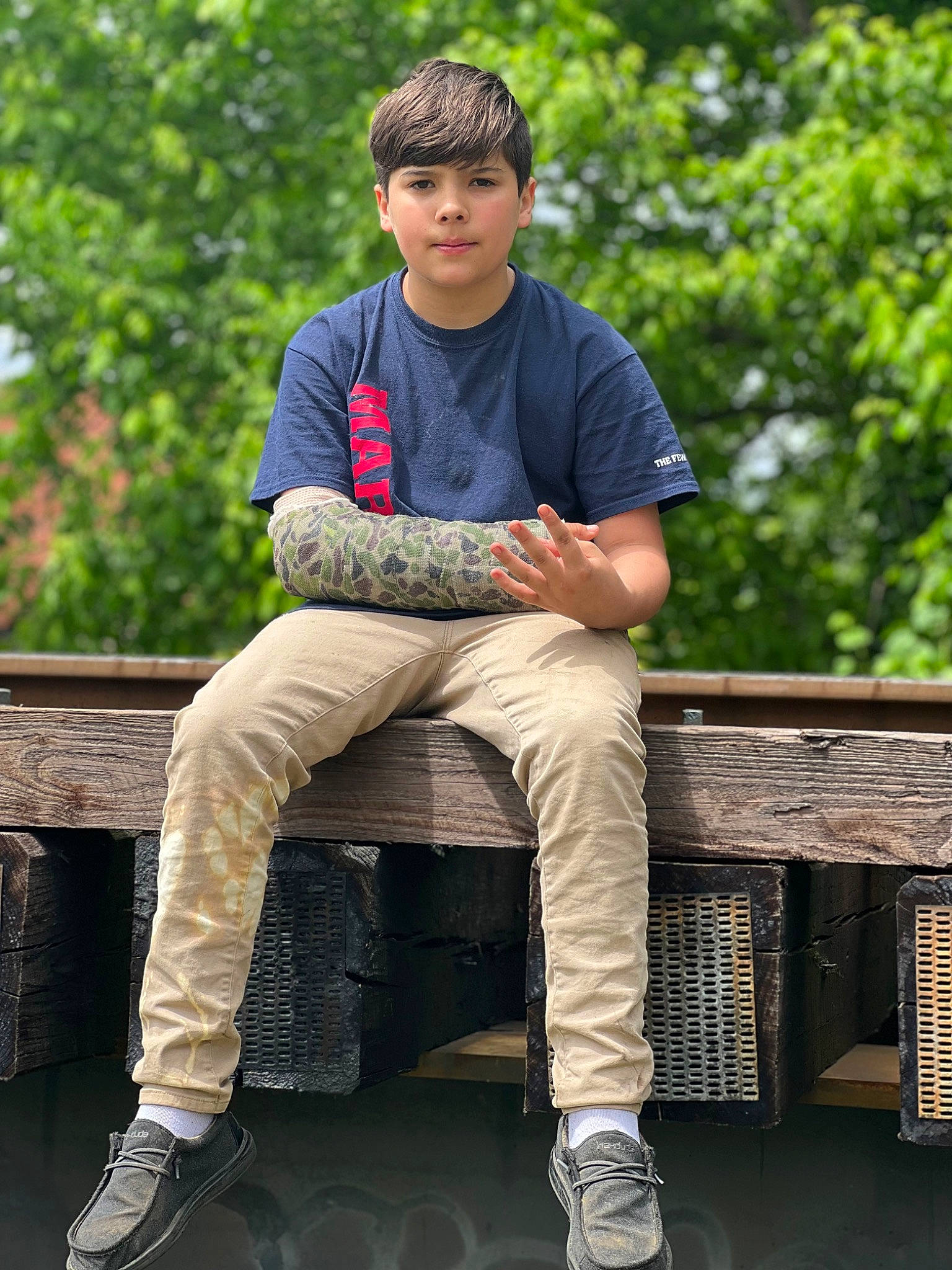 Kayleb joined the competition — help win amazing prizes! cool, eyewear, flash_photography, footwear, fun, grass, human_leg, joint, knee, leisure, person, recreation, shoe, sleeve, sneakers, sportswear, style, t_shirt, thigh, tree