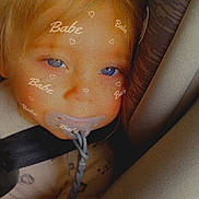 Everest joined the competition — help win amazing prizes! child, toddler, pacifier, car_seat, seatbelt, blue_eyes, blond_hair, face_filter, text_overlay, heart, closeup, indoors, cute, baby, infant, person, sitting, seat, resting, smile