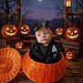 Avia joined the competition — help win amazing prizes! autumn_leaves, baby, basket, black_clothing, bow, child, cute, decorations, fall, festive, halloween, jack_o_lantern, lantern, moon, night, outdoor, pumpkin, spider, spider_web, stars