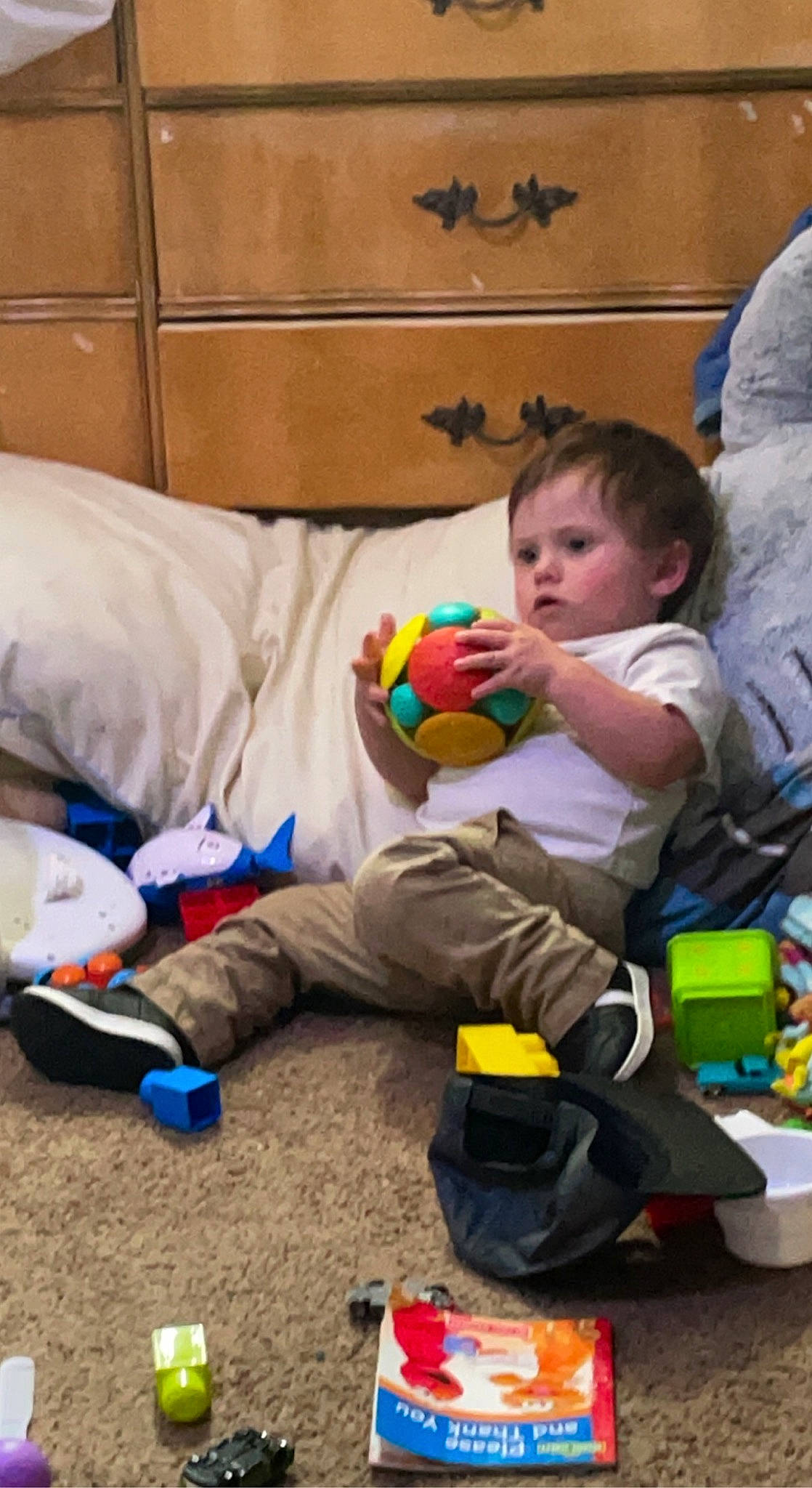 Gaige joined the competition — help win amazing prizes! baby, baby_products, baby_toys, ball, child, comfort, event, flooring, fun, leisure, person, play, room, sharing, sitting, sports_toy, stuffed_toy, textile, toddler, toy