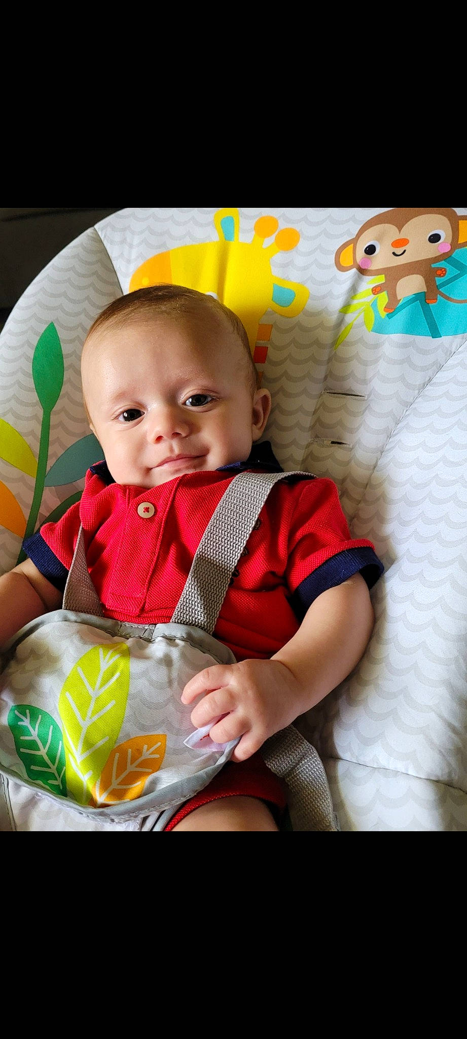 Zachery joined the competition — help win amazing prizes! baby, baby_products, baby_toddler_clothing, cheek, child, comfort, dress, facial_expression, fun, happy, iris, pattern, person, play, room, sitting, sleeve, smile, t_shirt, textile