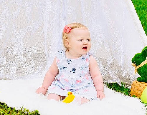 Kabryn joined the competition — help win amazing prizes! baby, baby_toddler_clothing, child, dress, fun, grass, green, happy, pattern, people_in_nature, person, play, portrait_photography, product, sitting, skin, sleeve, smile, sweetness, toddler