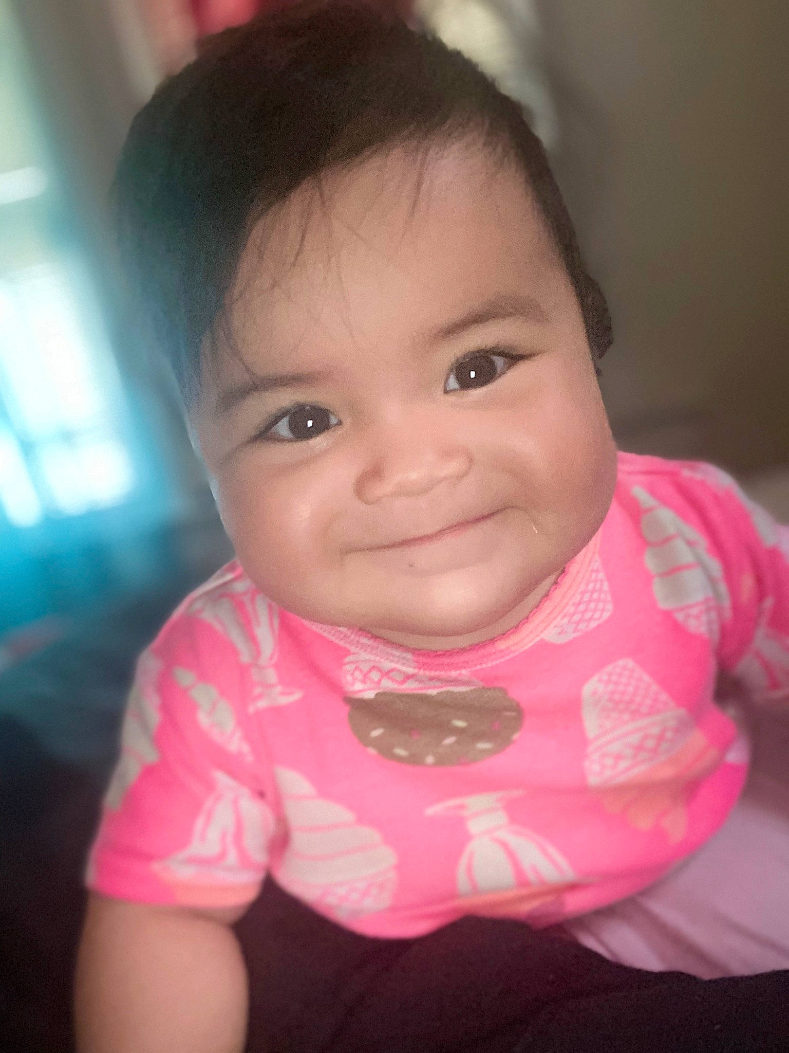 Jaelanie is registered to the contest to win money with this photo: baby, baby_toddler_clothing, cheek, chin, ear, eye, eyelash, facial_expression, flash_photography, happy, iris, joy, lip, mouth, neck, nose, person, pink, skin, sleeve