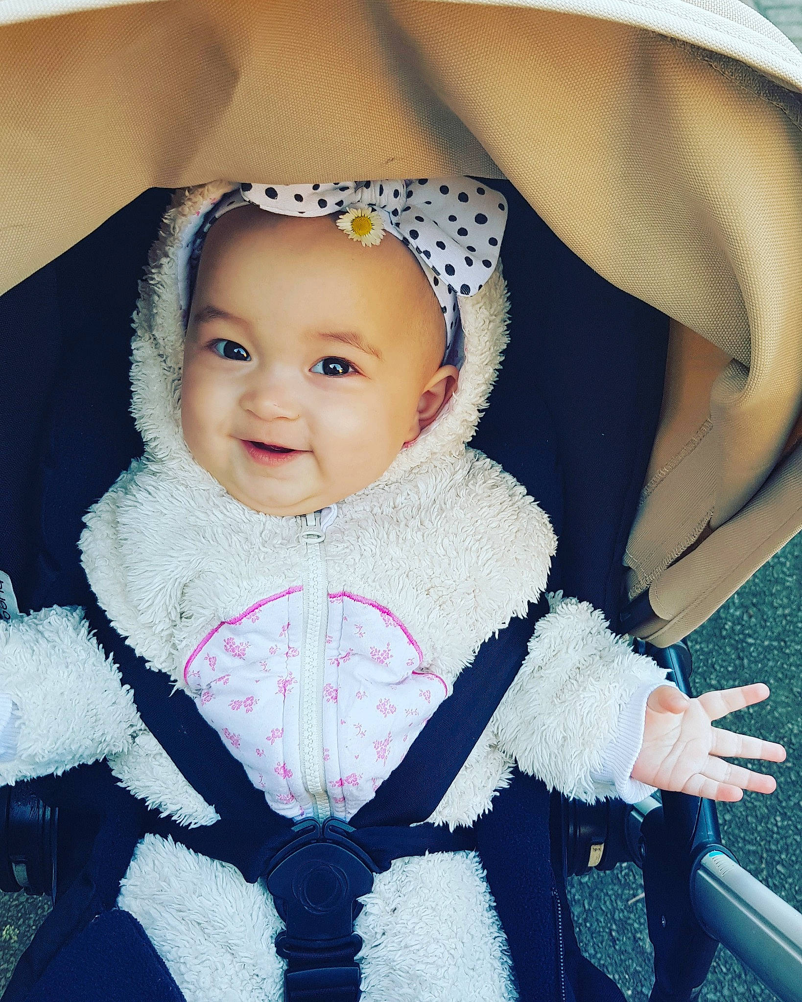 Esmee joined the competition — help win amazing prizes! baby, cheek, child, child_model, eye, face, fur, head, headgear, iris, lip, outerwear, pattern, person, photography, pink, product, skin, smile, textile