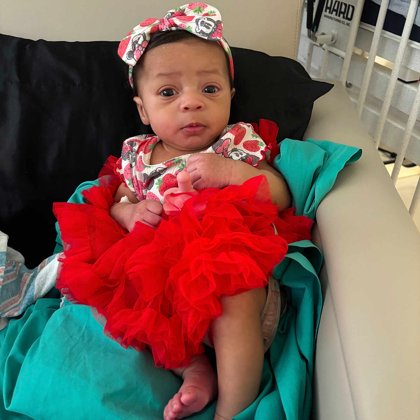 Zara Dawn Renee West is registered to the contest to win money with this photo: baby, bed, blanket, bodypart, cap, clothing, couch, crib, cushion, dress, face, finger, furniture, hand, hat, head, infantbed, person, photography, portrait