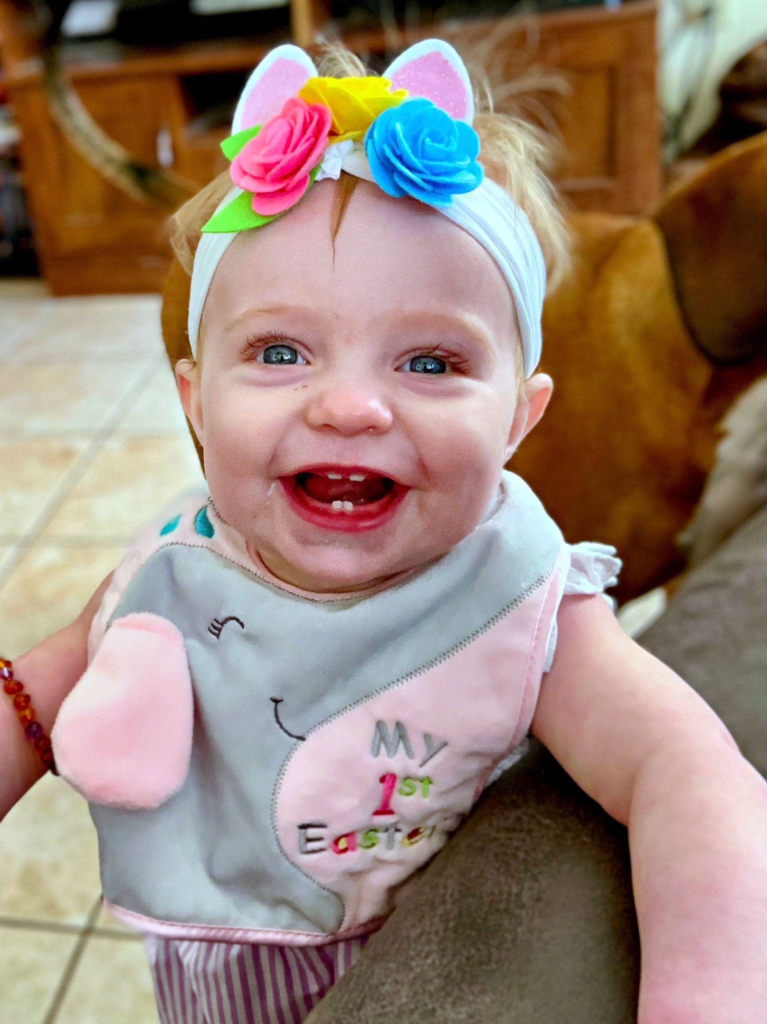Katarina joined the competition — help win amazing prizes! baby, baby_laughing, baby_toddler_clothing, child, fashion_accessory, hair_accessory, headband, headgear, joy, person, pink, skin, smile, toddler