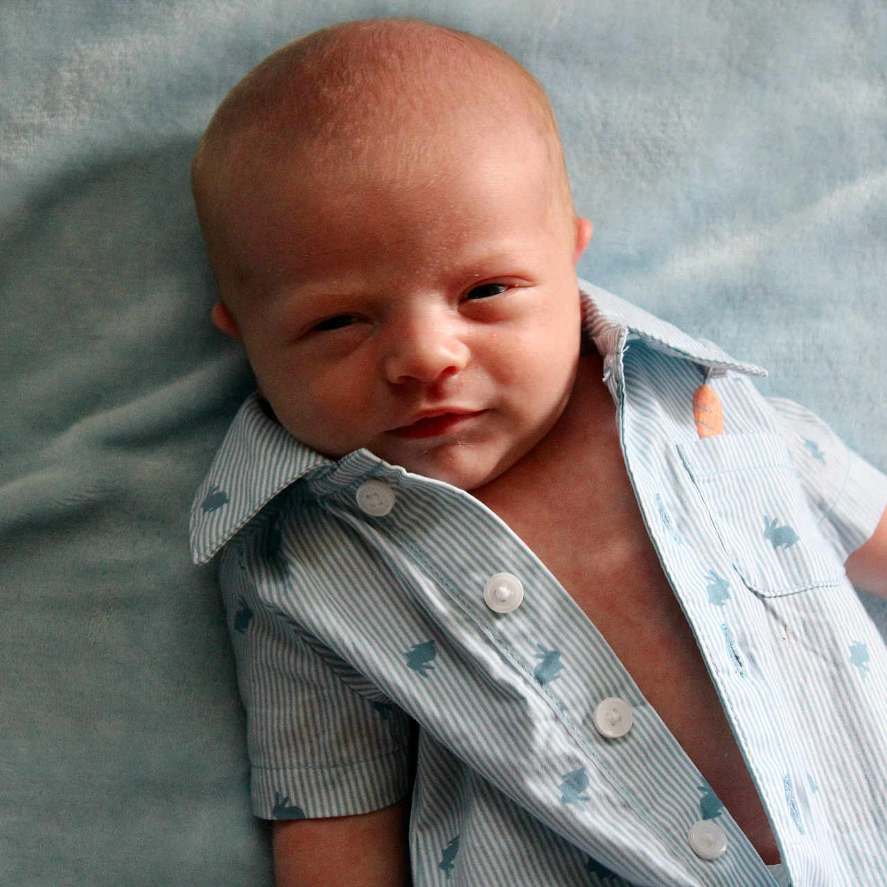 Hudson is registered to the contest to win money with this photo: baby, blanket, bodypart, clothing, face, finger, frown, hand, happy, head, homedecor, linen, newborn, pants, person, photography, portrait, sad, shirt, smile