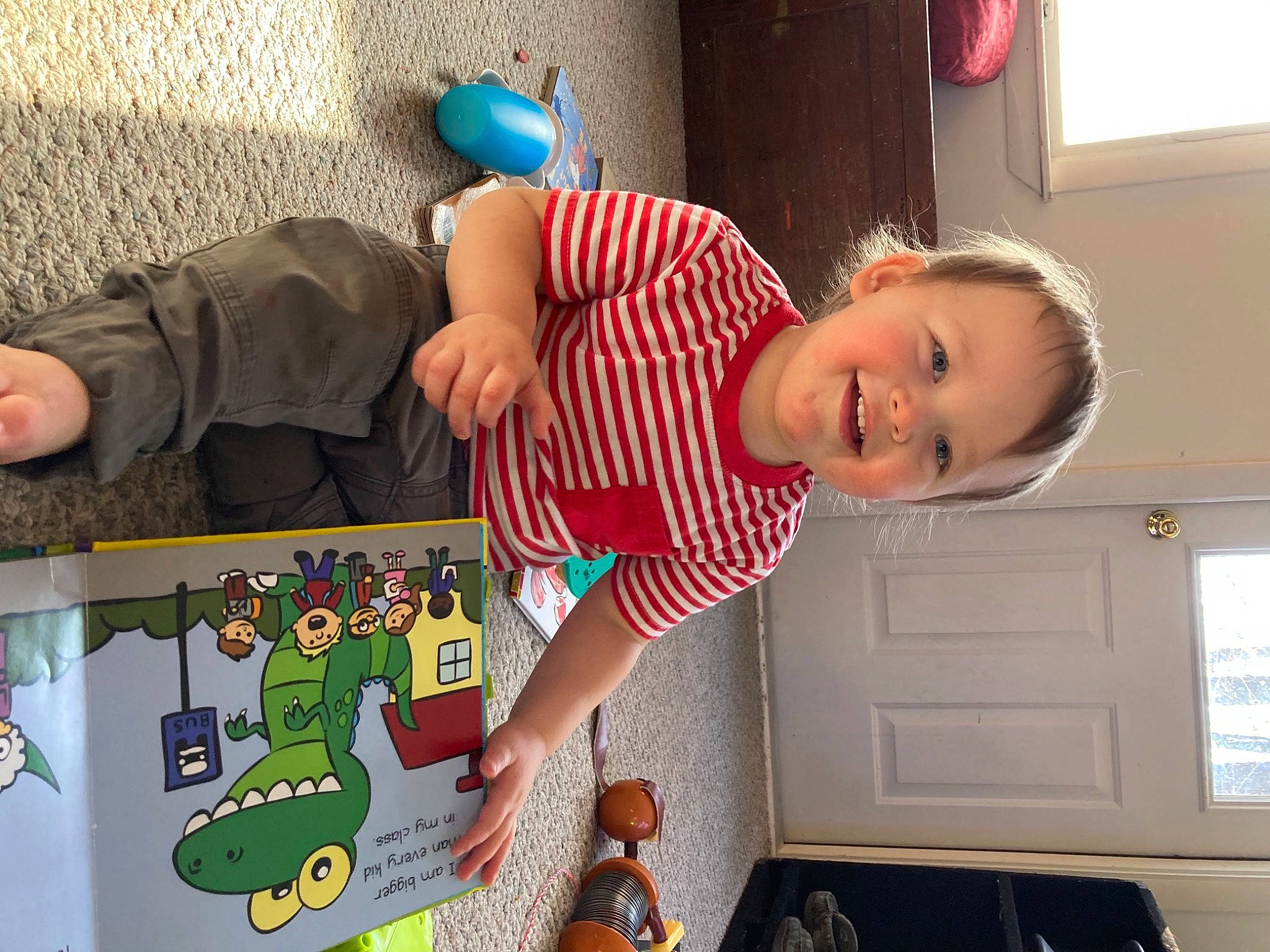 Calvin joined the competition — help win amazing prizes! baby, baby_products, baby_toddler_clothing, baby_toys, child, fun, hand, happy, human_body, joy, leg, orange, person, play, recreation, room, sitting, smile, t_shirt, toddler