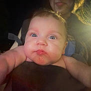 Iris joined the competition — help win amazing prizes! adult, baby, blue_eyes, child, closeup, cute, expression, face, funny_face, glow, hair, holding, infant, night, outdoor, person, portrait, pout, selfie, skin
