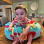 Lyaam a rejoint le concours — aidez-le/la à gagner de superbes lots ! baby, casual, chair, child, clock, cute, dining_room, floor, flowers, furniture, happy, indoor, infant, person, playful, plush_ring, smiling, striped_shirt, toy, wooden_table