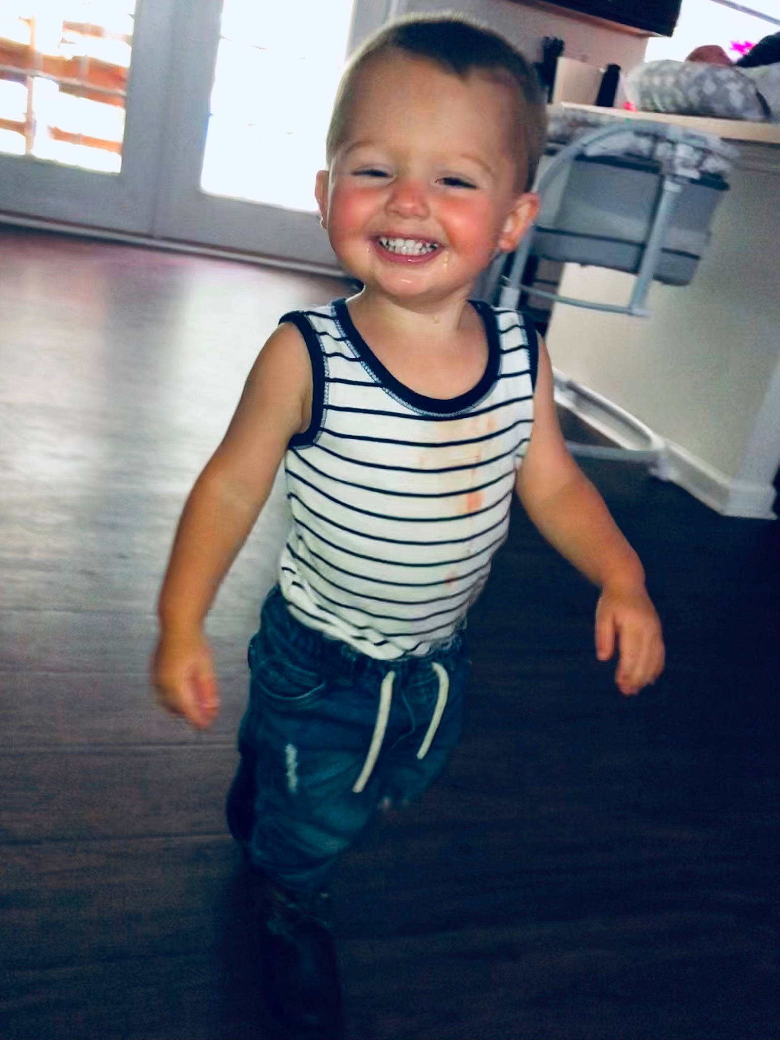 Chase is registered to the contest to win money with this photo: baby_toddler_clothing, cool, eye, finger, floor, flooring, gesture, hairstyle, hand, happy, iris, joint, joy, leg, mammal, muscle, person, shoulder, skin, sleeve