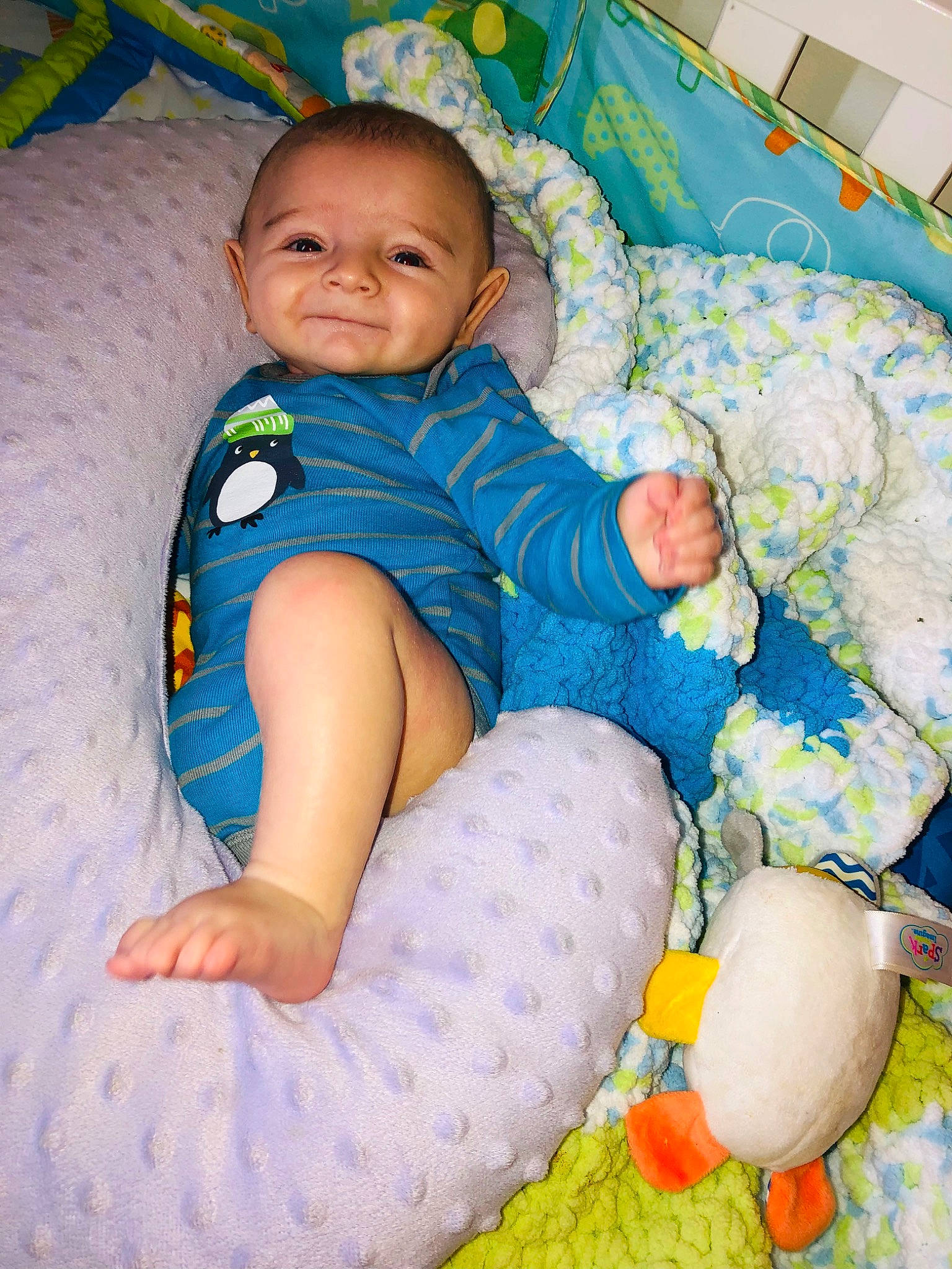 Cole joined the competition — help win amazing prizes! azure, baby, baby_products, baby_toddler_clothing, cheek, child, comfort, eye, face, fun, happy, head, linens, person, product, sitting, skin, smile, textile, toddler