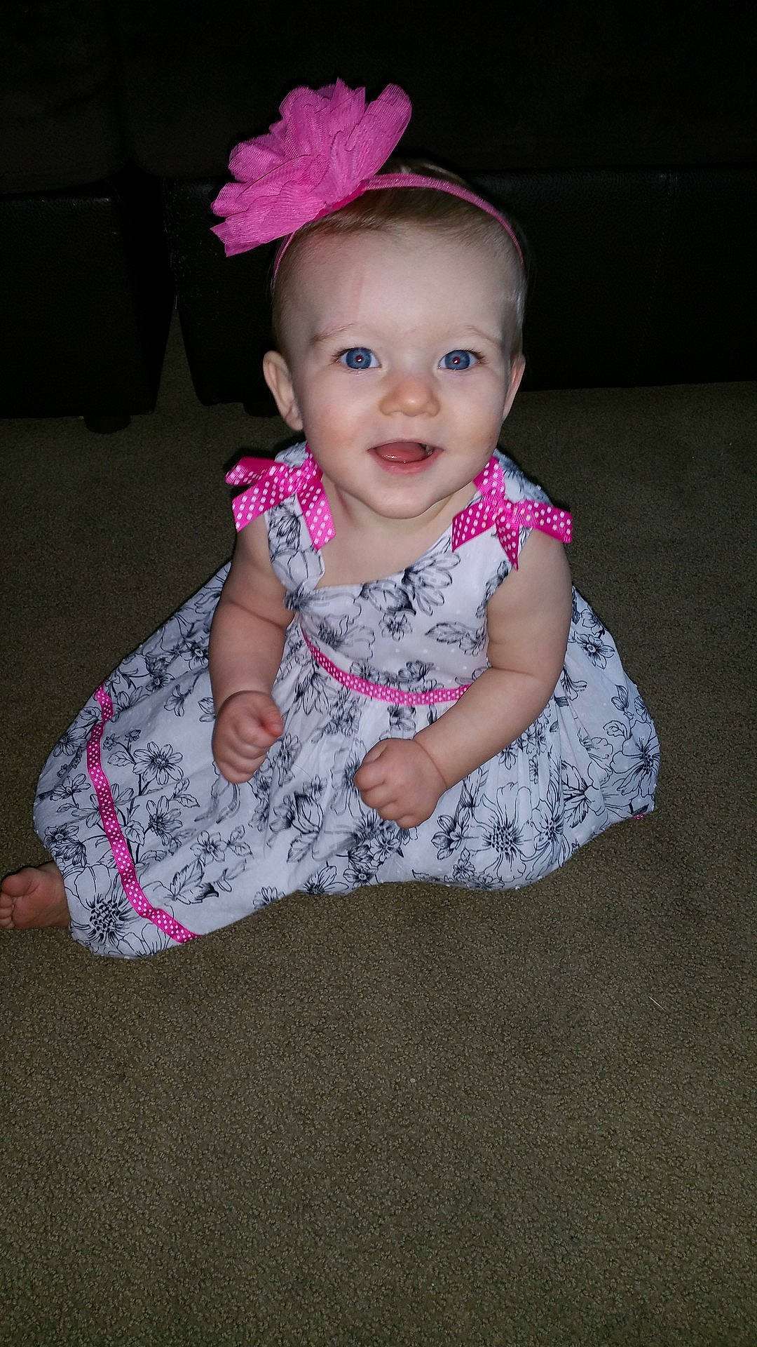 Kalisa is registered to the contest to win money with this photo: child, clothing, dress, human_positions, infant, person, pink, skin, toddler