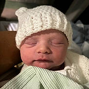 Teddy joined the competition — help win amazing prizes! newborn, baby, sleeping, hat, knitted_hat, blanket, cozy, infant, closeup, face, soft_lighting, peaceful, portrait, cute, child, resting, indoors, warm, newborn_clothing, toddler