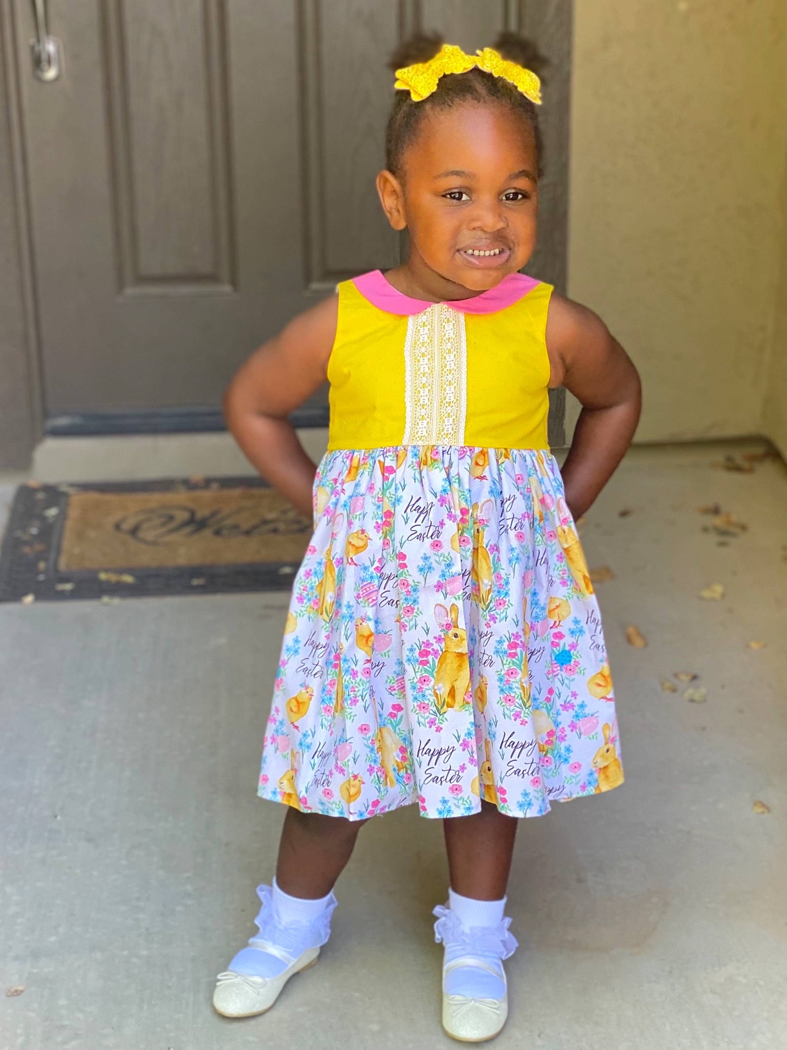 Loralei is registered to the contest to win money with this photo: baby_toddler_clothing, costume, day_dress, dress, electric_blue, event, fashion_design, fun, happy, human_leg, joy, magenta, one_piece_garment, pattern, person, purple, shoulder, sleeve, smile, toddler