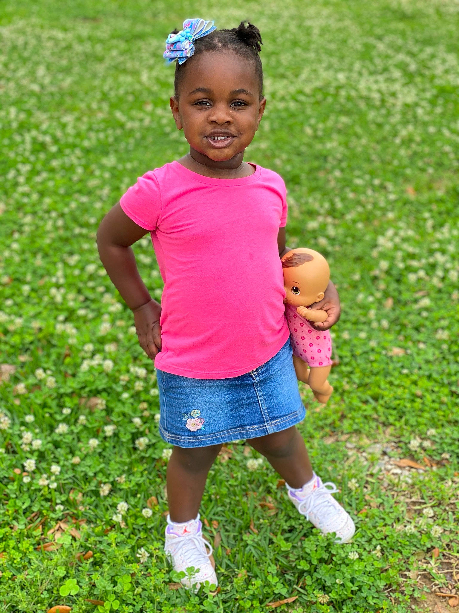 Loralei joined the competition — help win amazing prizes! baby_toddler_clothing, face, grass, grass_family, grassland, green, hand, happy, head, joy, leaf, leisure, meadow, people_in_nature, person, plant, recreation, shorts, smile, summer