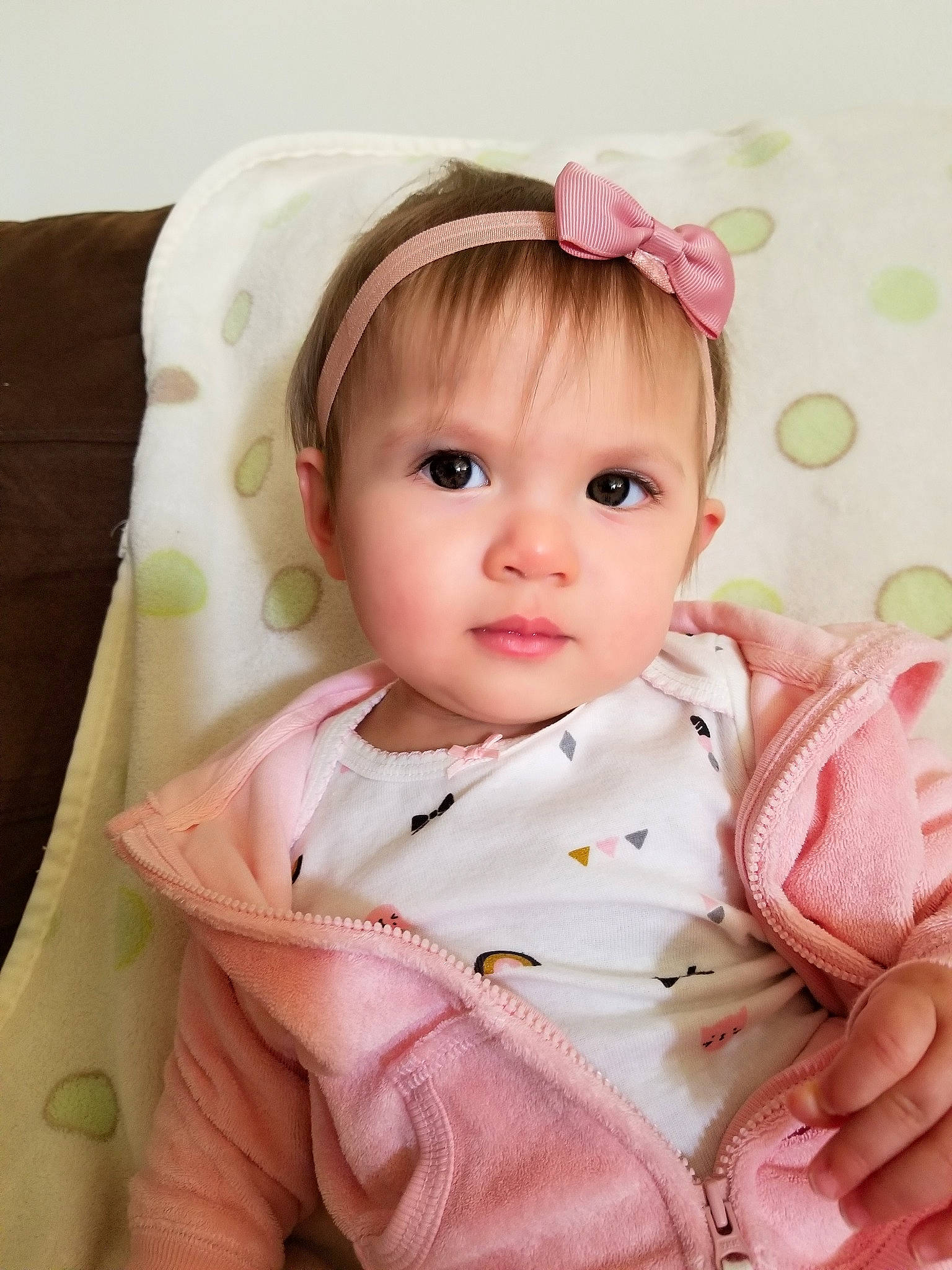 Julie joined the competition — help win amazing prizes! baby, baby_products, baby_toddler_clothing, beauty, brown_hair, cheek, child, hair_accessory, head, headgear, lip, outerwear, person, pink, product, skin, sleeve, textile, toddler