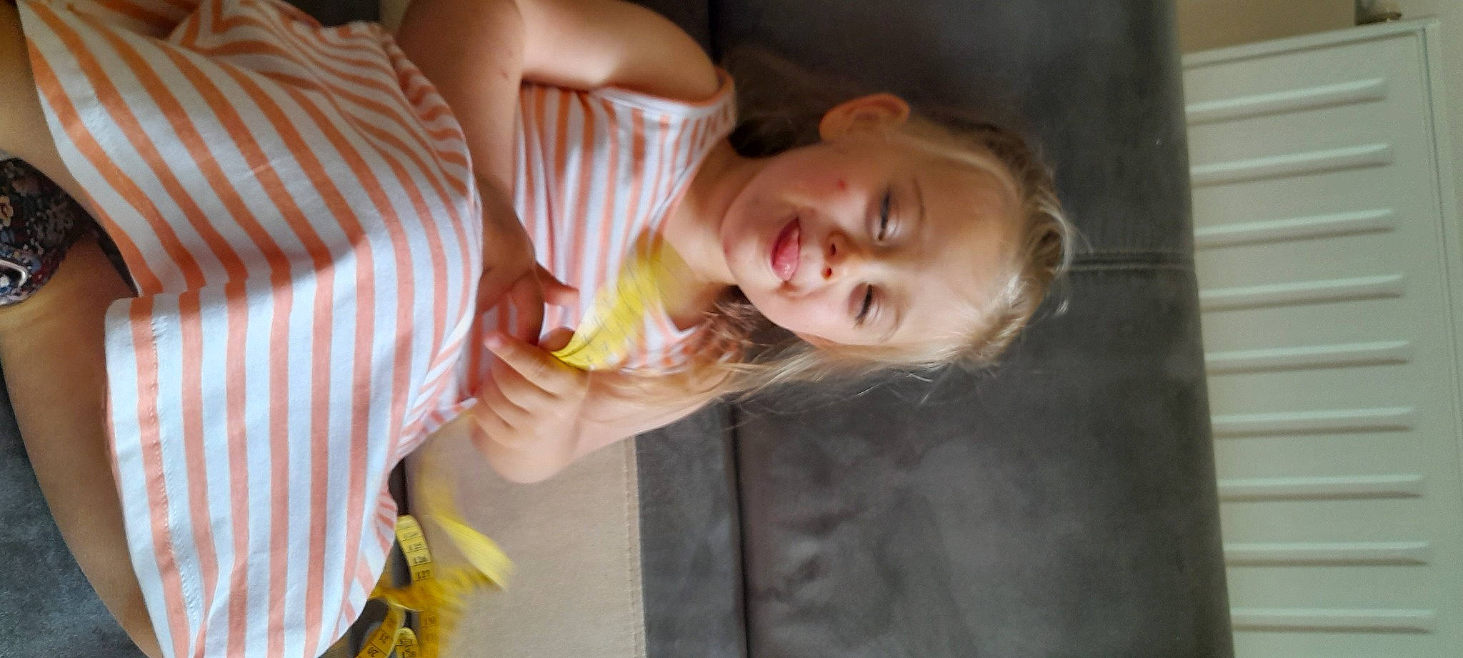 Sophia participe au concours pour gagner de l'argent avec cette photo : abdomen, baby, blond, child, dress, fun, gesture, happy, joy, lip, neck, nose, person, plant, portrait_photography, room, sitting, smile, toddler, tree