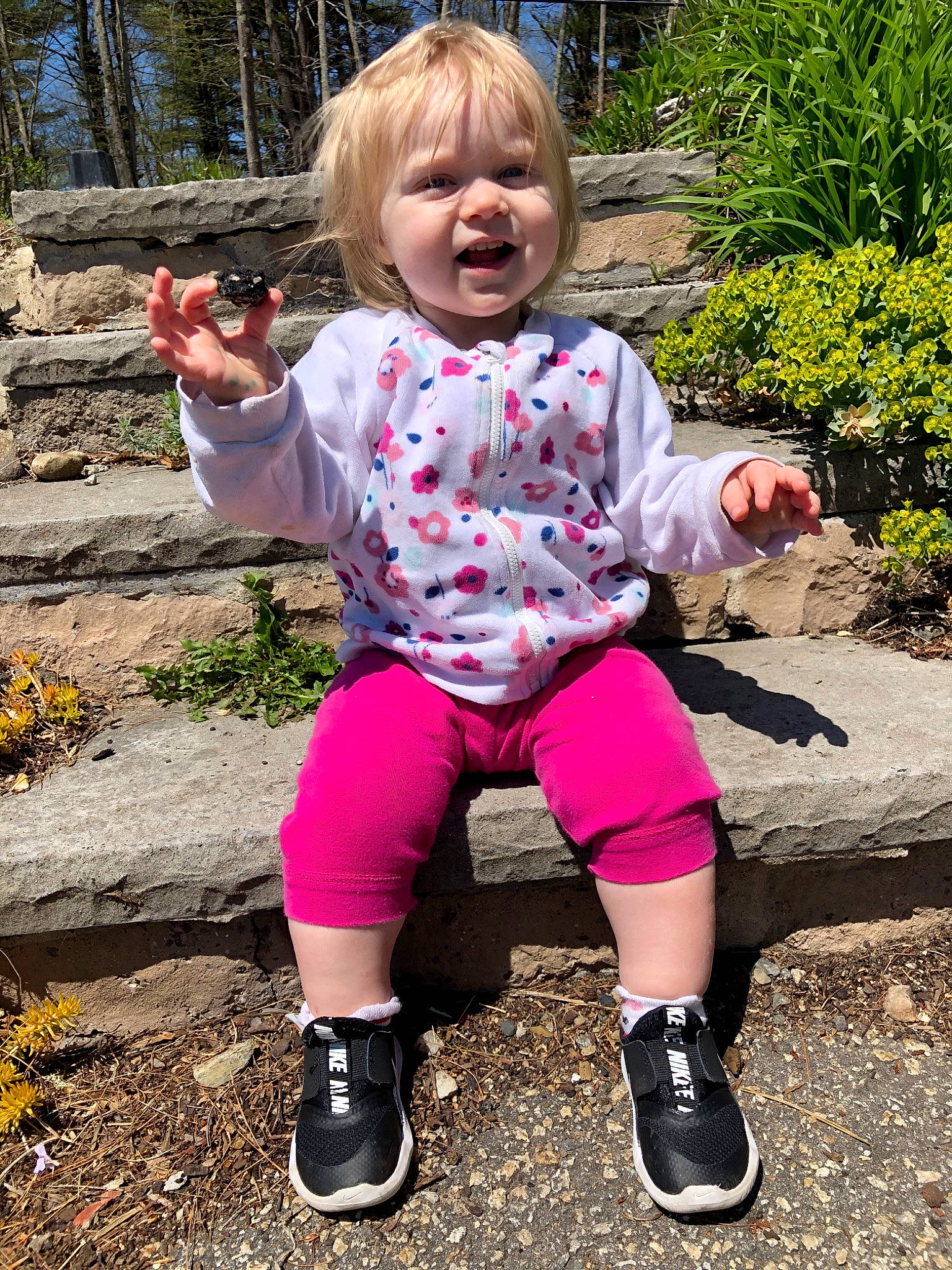 Memphis joined the competition — help win amazing prizes! child, footwear, fun, person, pink, plant, play, shoe, sitting, smile, toddler, tree, vacation