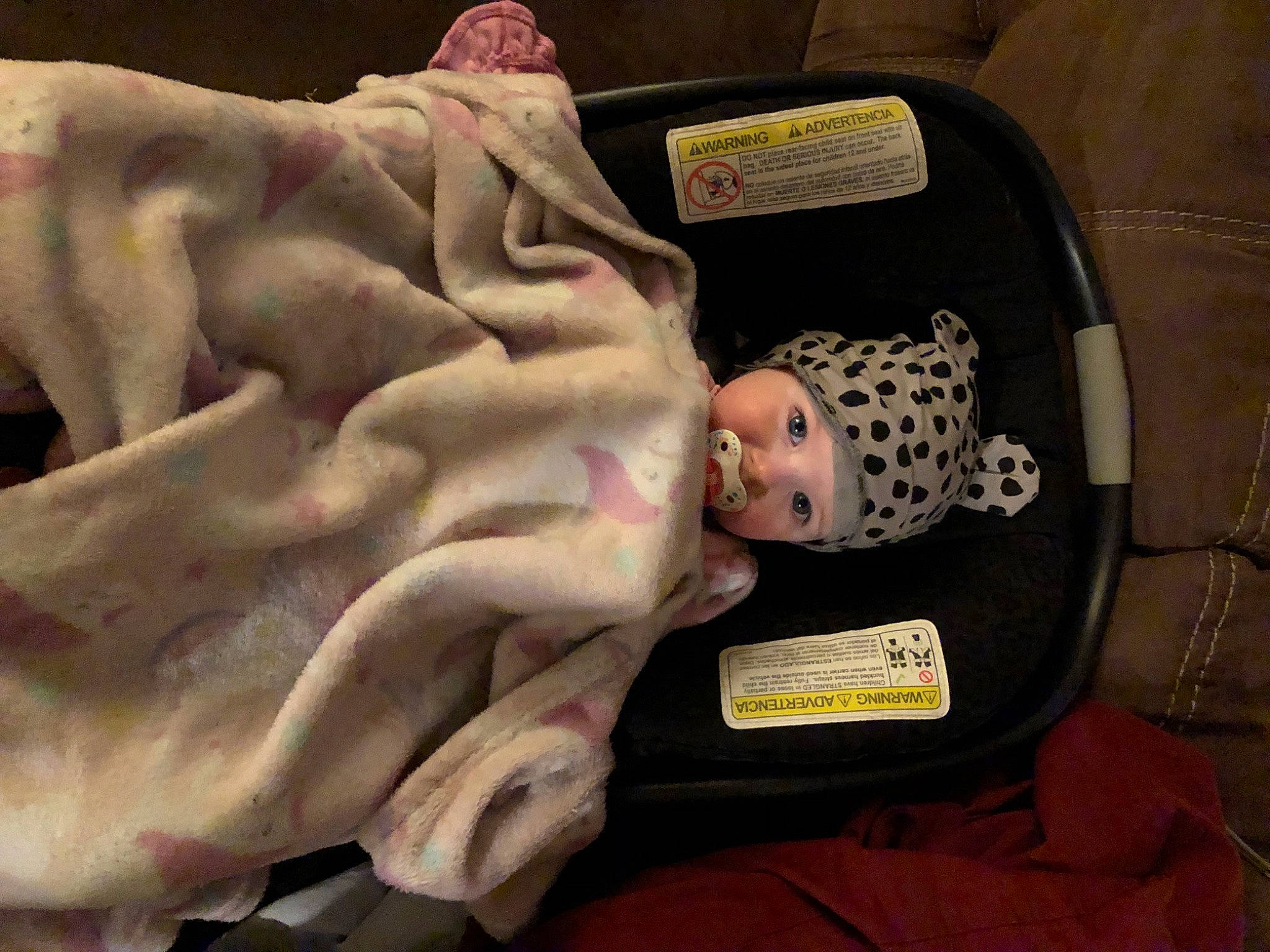 Leah is registered to the contest to win money with this photo: baby, baby_products, baby_safety, baby_toddler_clothing, blanket, car_seat, child, comfort, fur, headwear, linens, nap, person, sleep, toddler, tree, wood