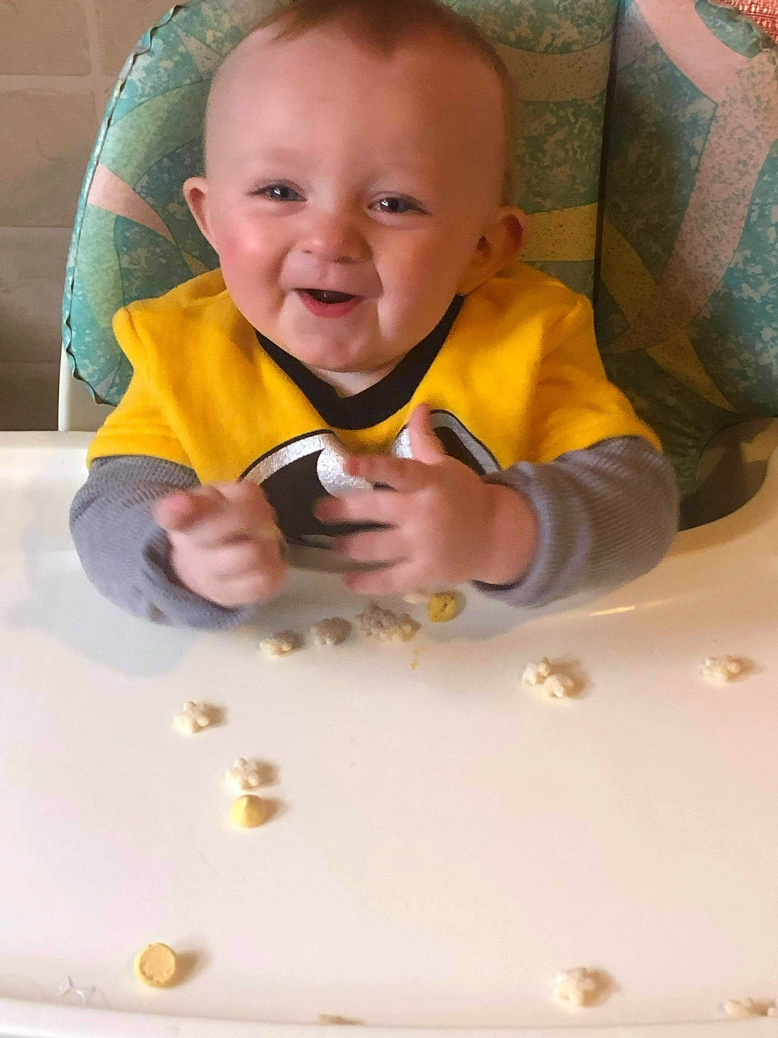 Landon joined the competition — help win amazing prizes! baby, baby_toddler_clothing, cheek, chin, eye, eyebrow, face, facial_expression, finger, flooring, hairstyle, happy, head, iris, mouth, nose, person, skin, sleeve, smile