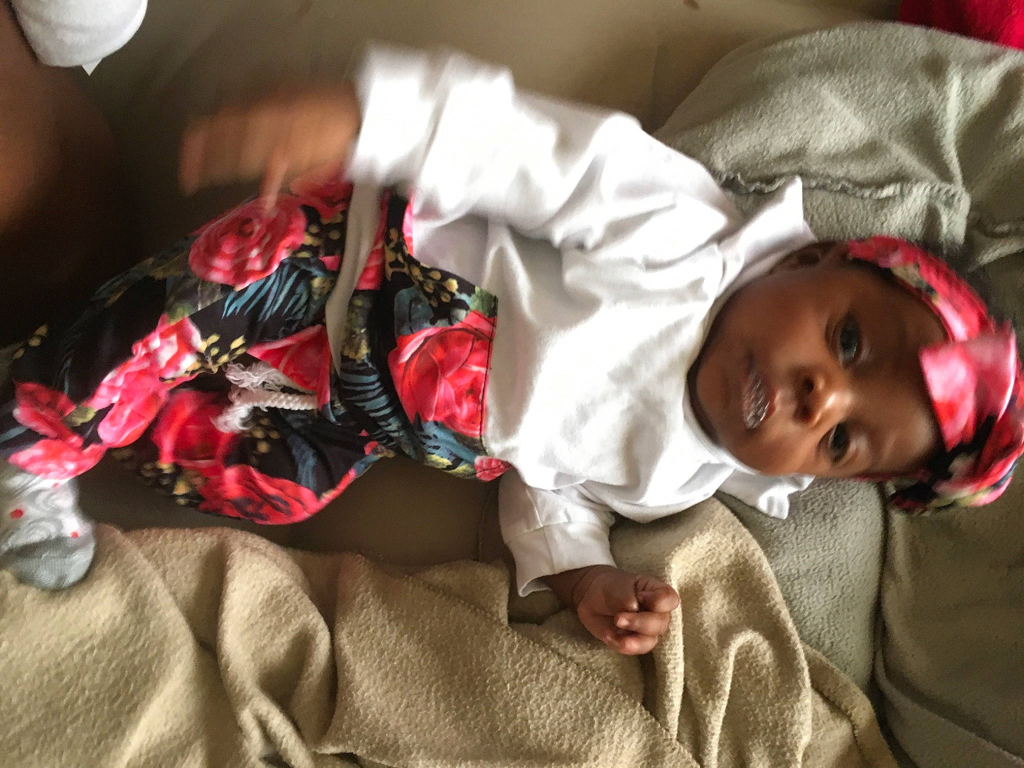 Hazel joined the competition — help win amazing prizes! baby, baby_toddler_clothing, bed, black, carmine, child, comfort, eye, happy, linens, pattern, person, red, room, sitting, sleeve, smile, t_shirt, toddler, tradition