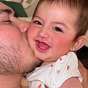 Leah Sofía joined the competition — help win amazing prizes! baby, child, man, kiss, smile, face, earring, love, affection, closeup, portrait, happy, holding, beard, skin, clothing, indoor, family, cute, infant