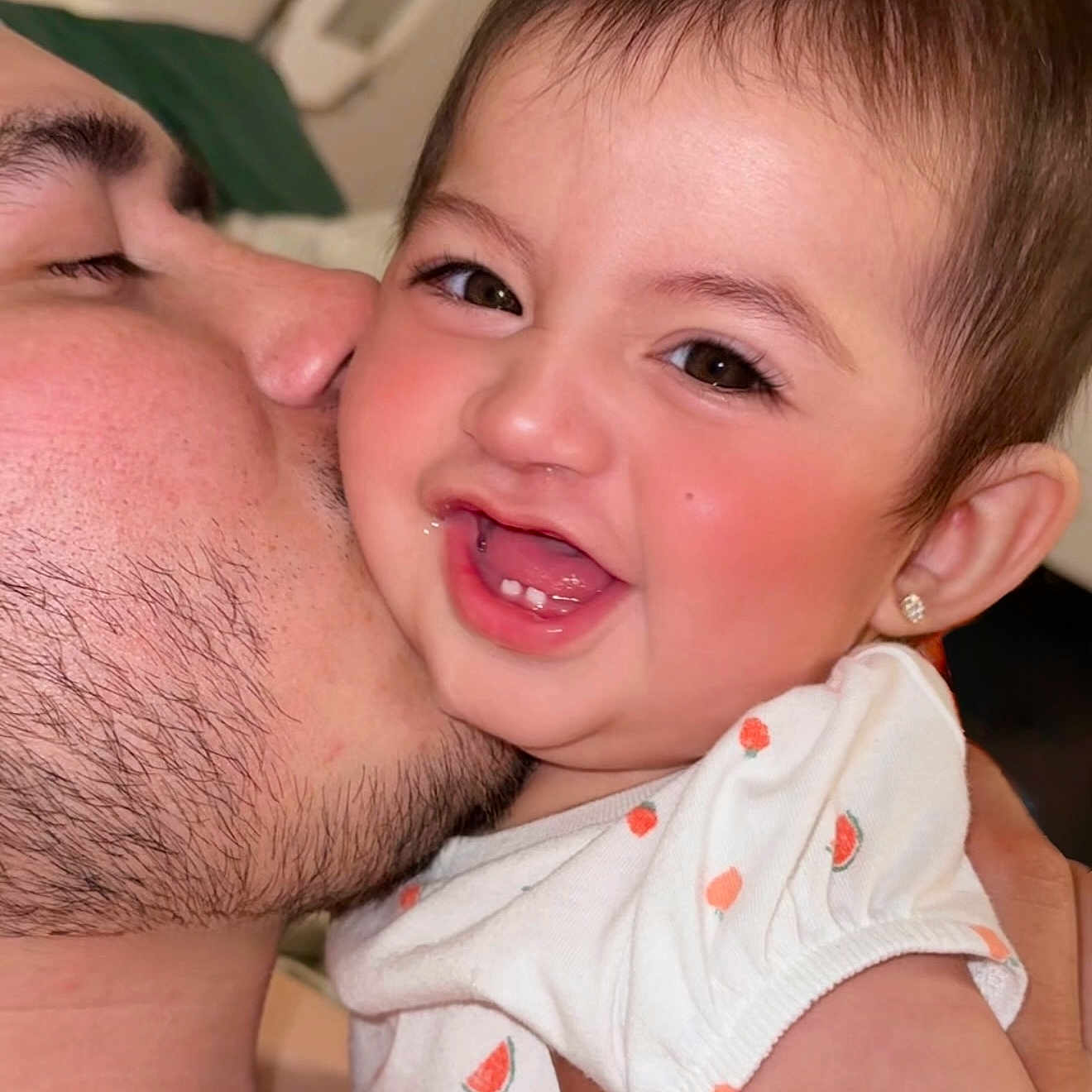 Leah Sofía joined the competition — help win amazing prizes! affection, baby, beard, child, closeup, clothing, cute, earring, face, family, happy, holding, indoor, infant, kiss, love, man, portrait, skin, smile