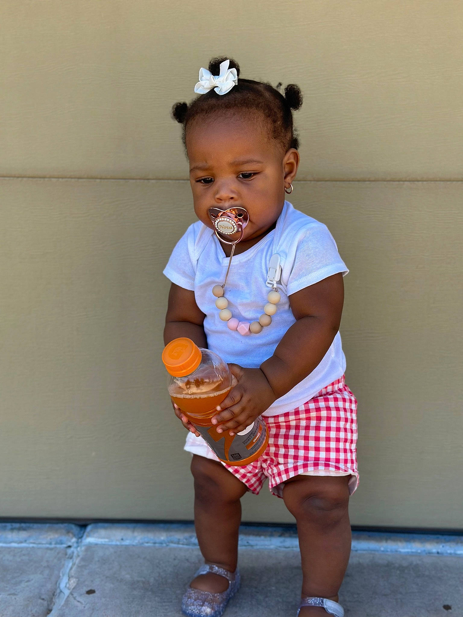 Alexandria joined the competition — help win amazing prizes! arm, baby, baby_toddler_clothing, clothing, finger, hair, hand, happy, head, human_body, human_leg, joint, knee, neck, person, shorts, sleeve, tartan, thigh, toddler