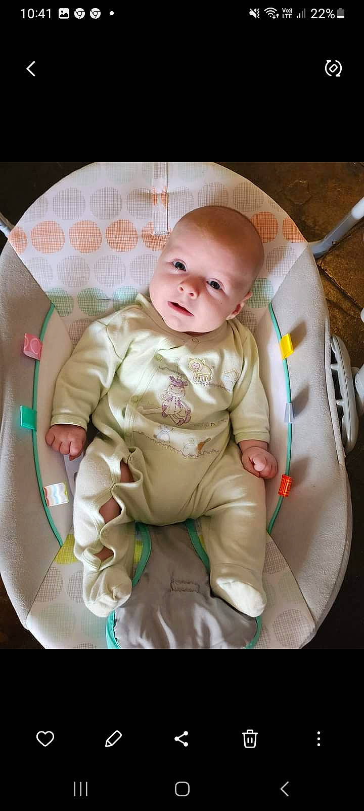 Jax is registered to the contest to win money with this photo: baby, baby_products, baby_toddler_clothing, bib, chair, cheek, child, circle, comfort, eye, face, happy, head, linens, pattern, person, portrait_photography, sitting, sleeve, smile