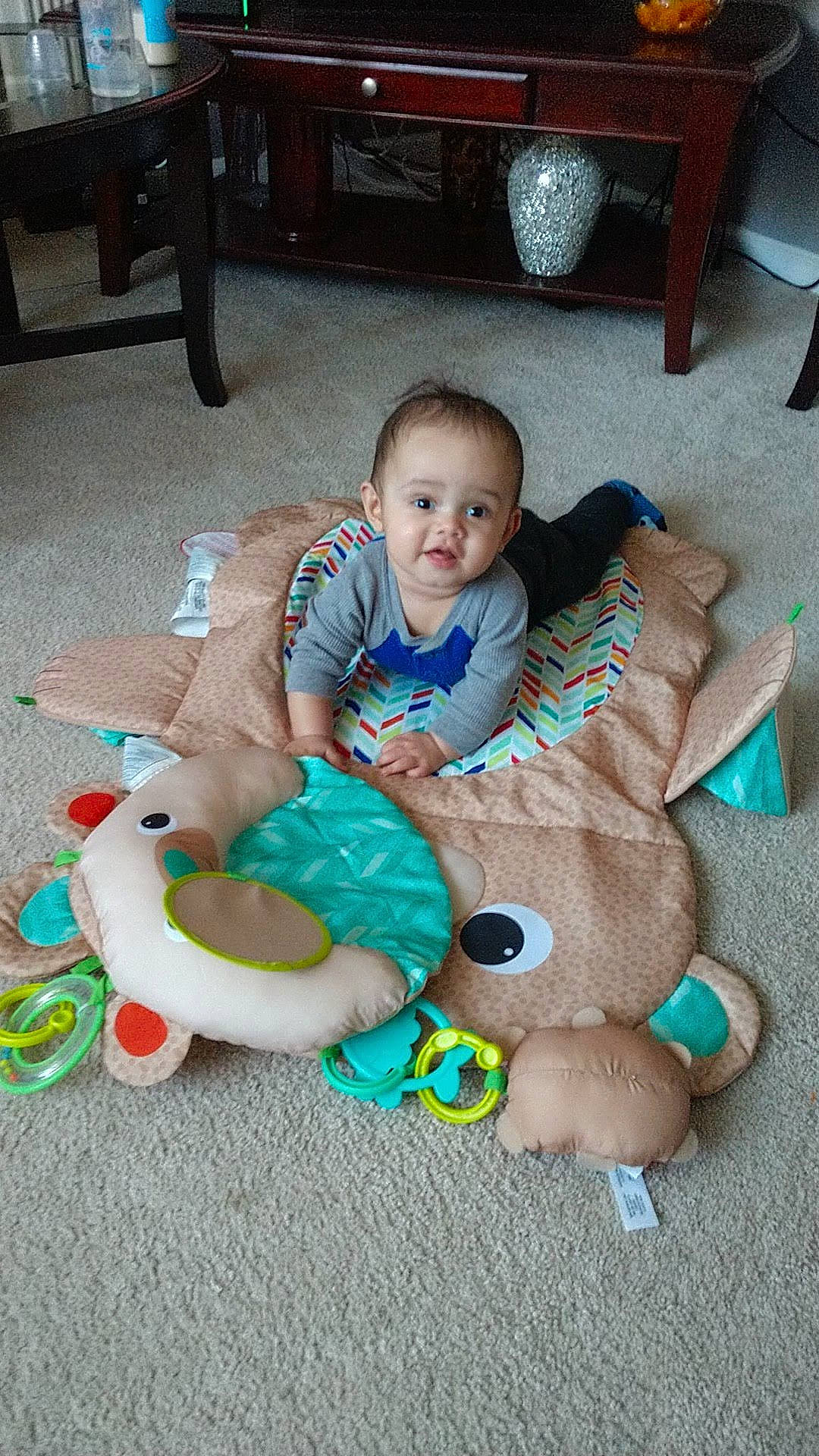 Cyrus joined the competition — help win amazing prizes! baby, baby_toddler_clothing, chair, child, comfort, eye, finger, flooring, fun, grass, happy, human_body, lap, mammal, person, product, skin, smile, stuffed_toy, toddler