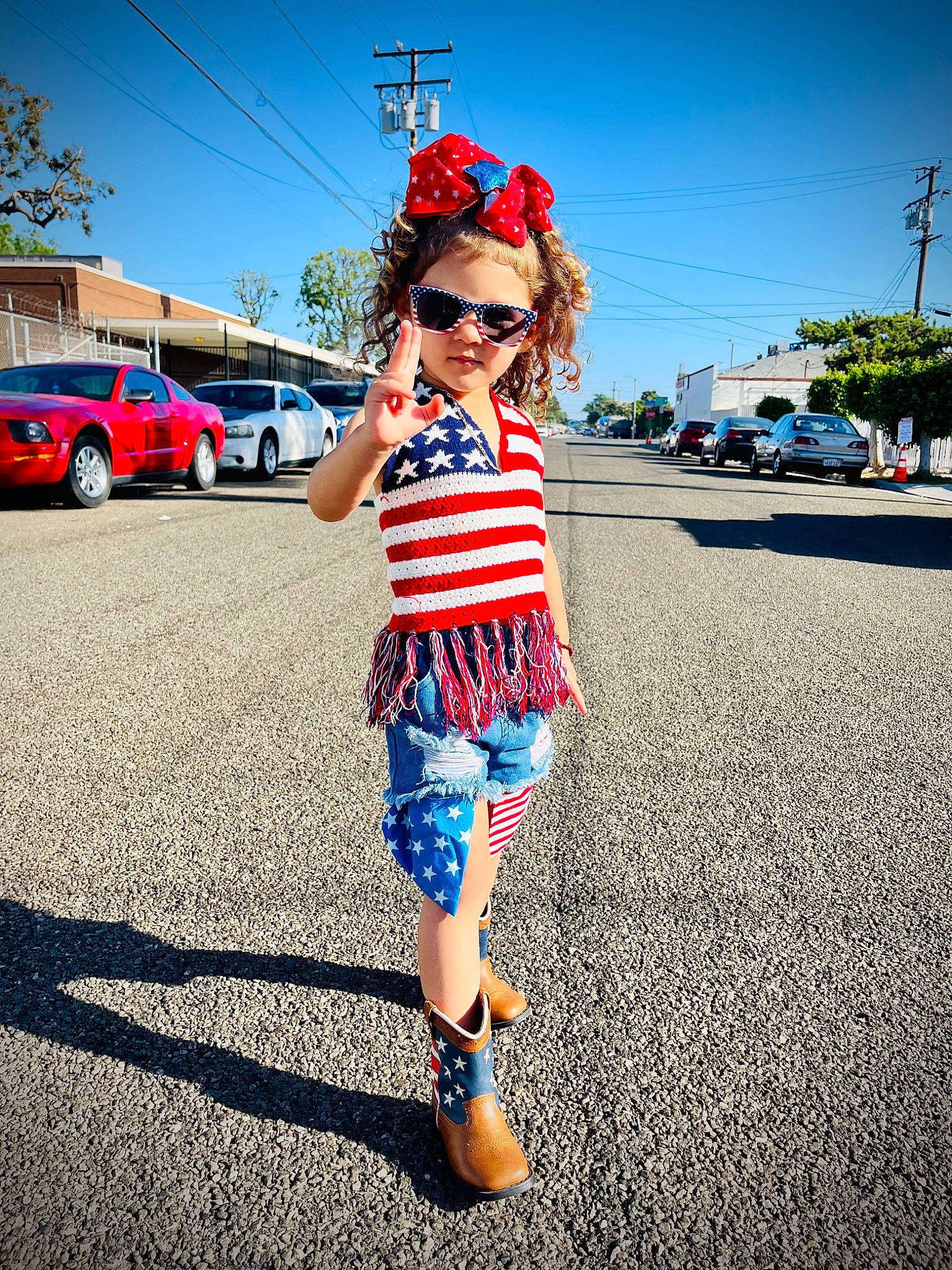 Ariella is registered to the contest to win money with this photo: asphalt, azure, car, cool, eyewear, footwear, glasses, happy, line, morning, person, plant, road, sky, summer, sunglasses, travel, tree, vision_care, waist