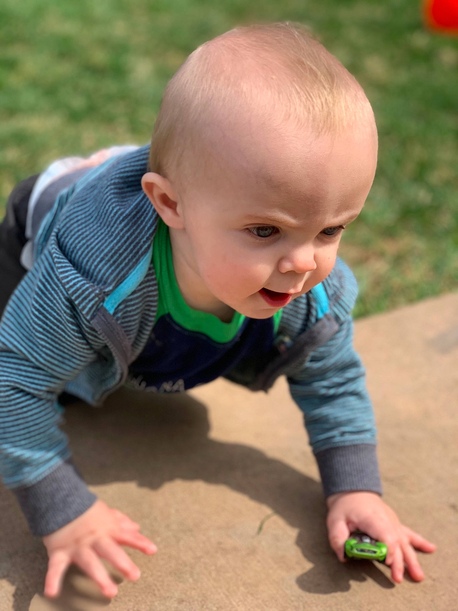 Jace is registered to the contest to win money with this photo: baby, child, crawling, fun, grass, joy, person, play, sand, soil, toddler