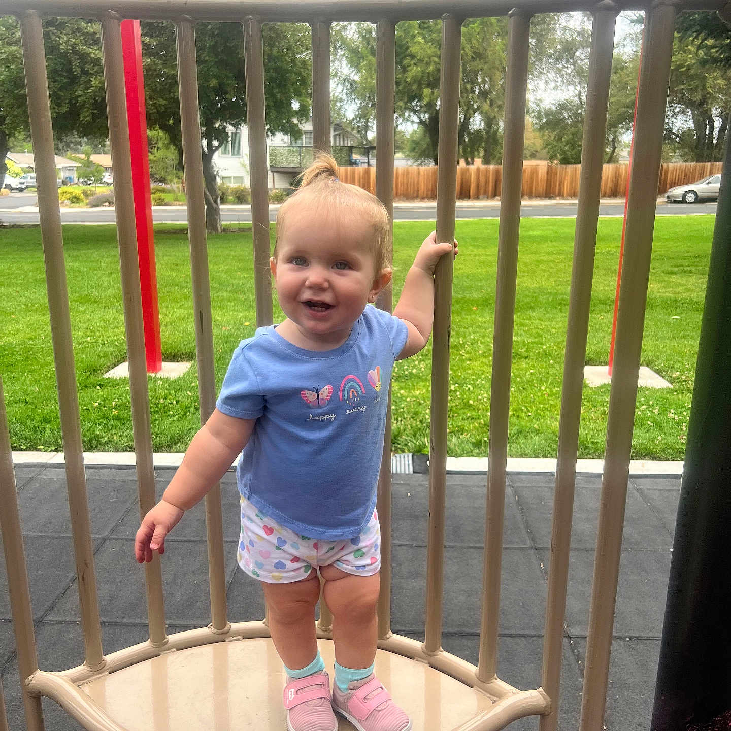 Talullah is registered to the contest to win money with this photo: baby, backyard, clothing, face, footwear, grass, head, nature, outdoorplayarea, outdoors, park, person, photography, plant, playarea, portrait, shoe, shorts, summer, yard