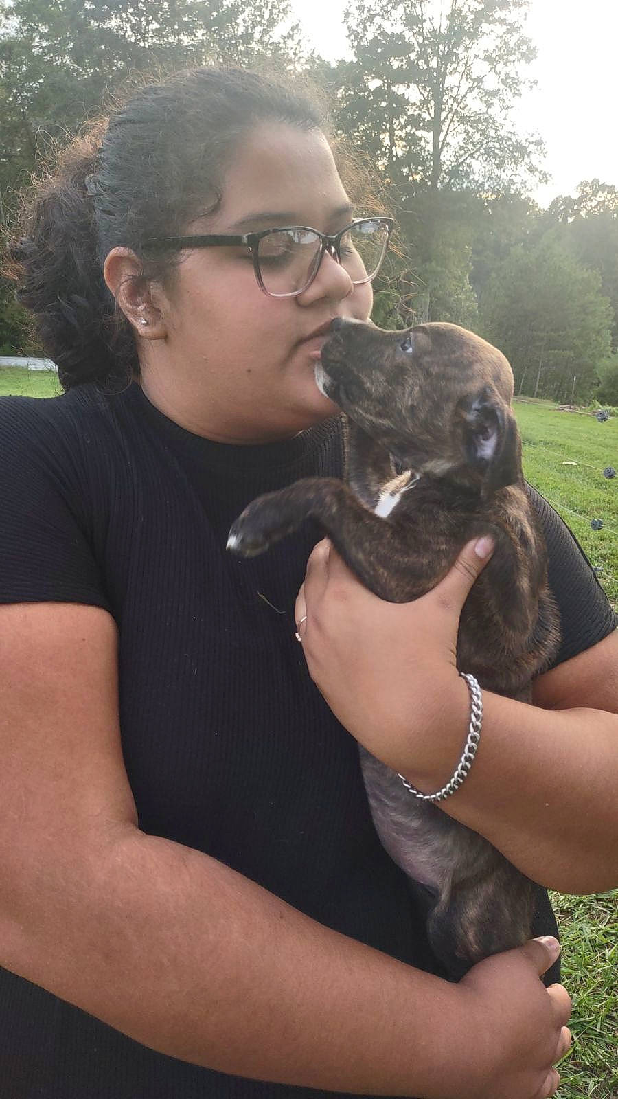 Kaine joined the competition — help win amazing prizes! canidae, carnivore, companion_dog, dog_breed, eyewear, fawn, gesture, grass, hand, happy, love, plant, snout, sporting_group, terrestrial_animal, tree, vision_care, wildlife, wildlife_biologist, working_animal