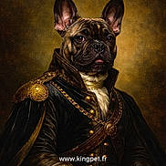Lily participe au concours pour gagner de l'argent avec cette photo : dog, french_bulldog, portrait, regal, historical_clothing, military_uniform, golden_background, costume, animal, pet, brown, canine, chain, button, leather, portrait_style, close_up, classic, vintage, website_watermark