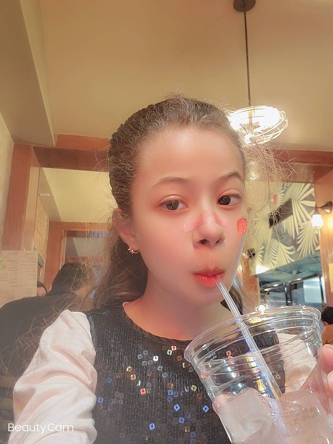 Chelsea joined the competition — help win amazing prizes! beauty_salon, distilled_beverage, drink, drinking, drinking_straw, drinkware, ear, eyelash, fashion_design, fun, glass, hair_coloring, light_fixture, lip, liquid, non_alcoholic_beverage, person, soft_drink, stemware, tableware