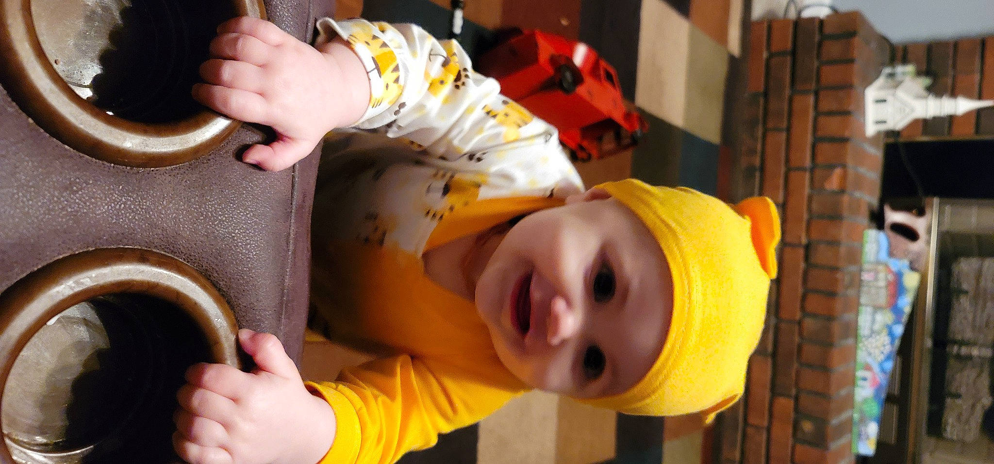 Aubri joined the competition — help win amazing prizes! baby, baby_products, baby_toddler_clothing, cheek, child, clothing, fun, happy, hat, headwear, leisure, nose, orange, person, play, product, room, smile, thumb, toddler