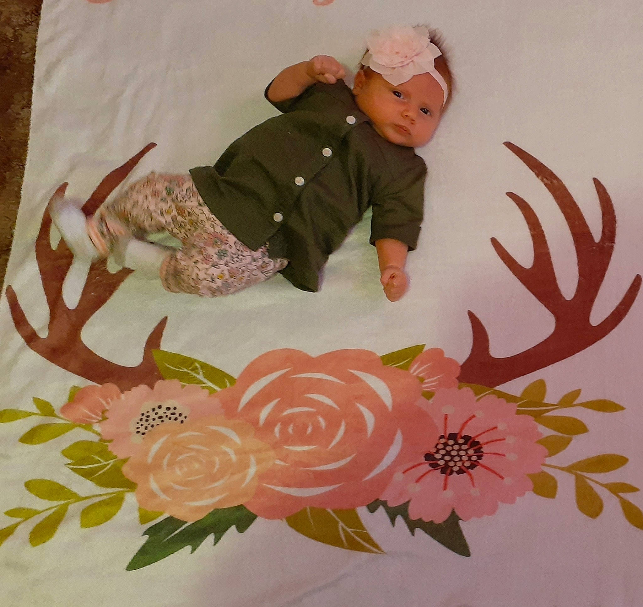 Maisyn joined the competition — help win amazing prizes! antler, art, deer, design, drawing, fawn, flower, headwear, illustration, person, pink, plant, textile