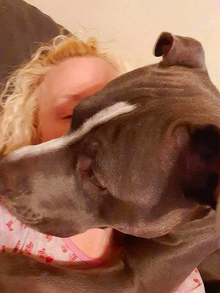 Reaper Jackson Cook joined the competition — help win amazing prizes! dog, person, blonde_hair, curly_hair, close_up, indoor, couch, brown_dog, face, pet, animal, affection, casual, human, friendship, domestic_animal, companionship, blur, portrait, head