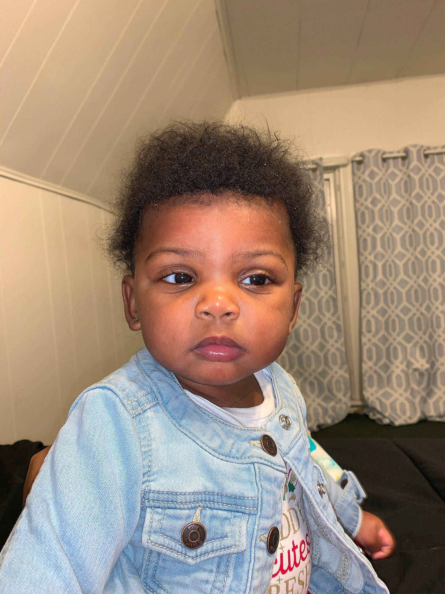 Kaliah is registered to the contest to win money with this photo: baby, baby_toddler_clothing, black_hair, button, cheek, cool, denim, eyebrow, eyelash, iris, jaw, jheri_curl, overall, person, toddler
