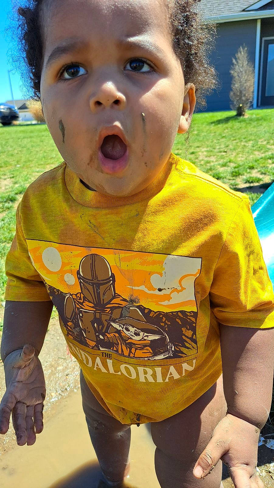 Stephen joined the competition — help win amazing prizes! art, baby_toddler_clothing, blue, child, cool, fun, grass, green, hairstyle, happy, head, human, leisure, mouth, nose, person, sleeve, surprise, t_shirt, toddler