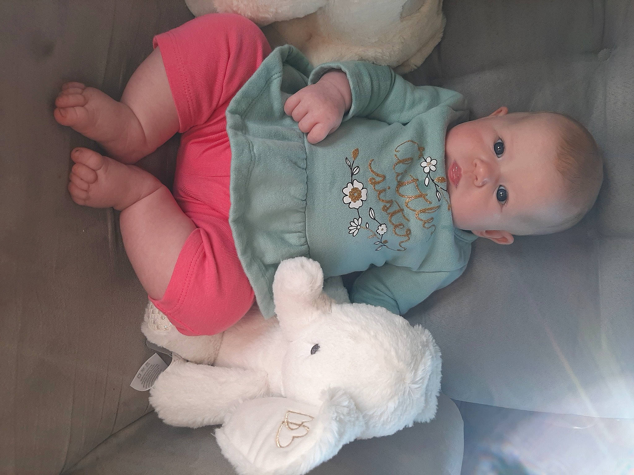 Ellora is registered to the contest to win money with this photo: arm, baby, baby_products, baby_toddler_clothing, cheek, child, comfort, finger, gesture, hand, headgear, human_body, joint, lap, person, pink, skin, sleeve, teddy_bear, toddler