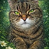 Fifille participe au concours pour gagner de l'argent avec cette photo : cat, tabby_cat, green_eyes, close_up, animal, pet, feline, whiskers, paws, nature, flowers, leaves, forest, magical, glowing, sparkles, portrait, cute, relaxed, outdoor