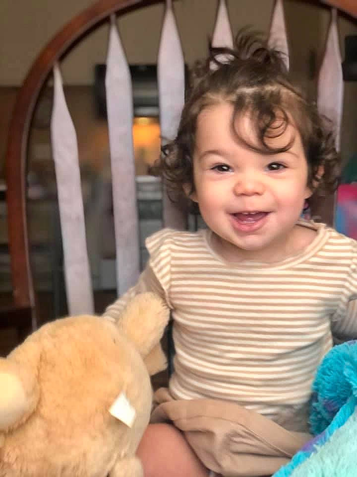 Meilani joined the competition — help win amazing prizes! baby, baby_products, baby_toddler_clothing, baby_toys, cheek, child, eye, fawn, foot, hair_accessory, human, iris, joy, person, plush, product, sock, stuffed_toy, teddy_bear, toddler