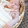 Justina is registered to the contest to win money with this photo: baby, sleeping, basket, blanket, headband, flower, crochet, teddy_bear, knit, infant, peaceful, cozy, cute, portrait, soft_lighting, hand, woven, floor, texture, indoor
